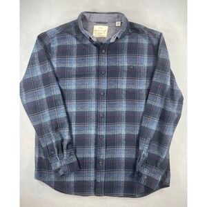 Weatherproof‎ Flannel Shirt Mens 100% Cotton Regular Fit Blue Plaid Large